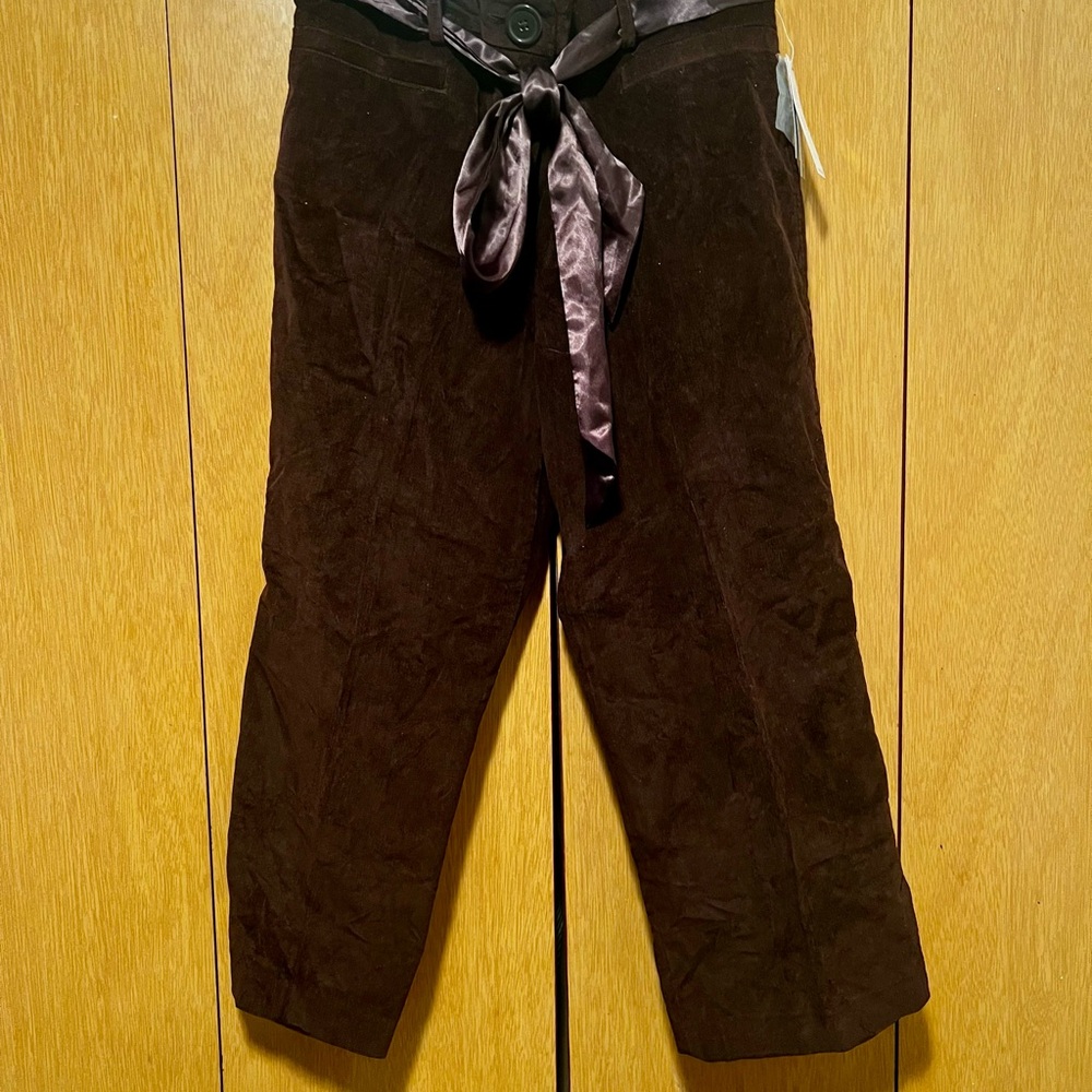 Womens Brown Cropped Pants with Satin Tie